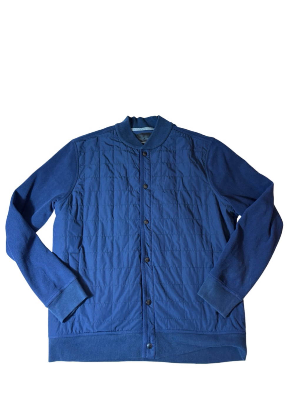 Banana Republic Men’s XL Blue Quilted Bomber Jacket Snap Front Fleece Sleeves